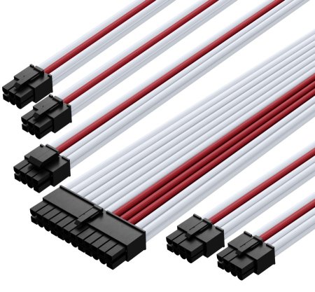 PSU Extension Cable NEW 6KIT - DOUBLE CPU Red White