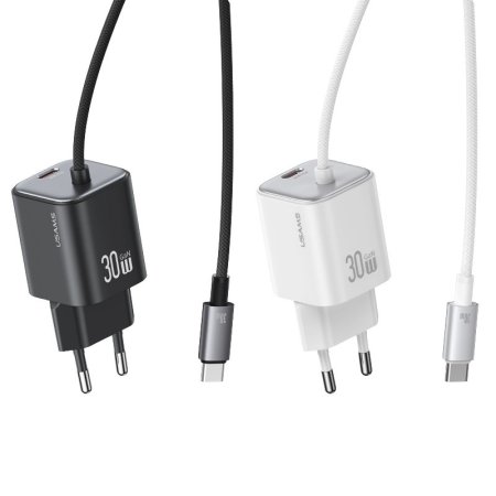 USAMS 30W GaN Dual-Port Fast Charger with Cable