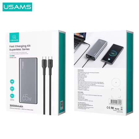 USAMS PB59 65W Fast Charging Power Bank 30000mAh+U43 100W TC to TC