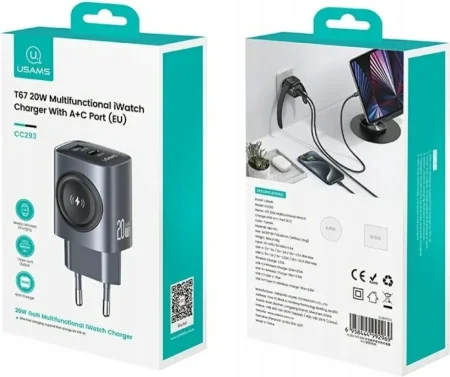 (عظمة شحن + شاحن ساعة ) USAMS T67 20W Multifunctional iwatch Charger