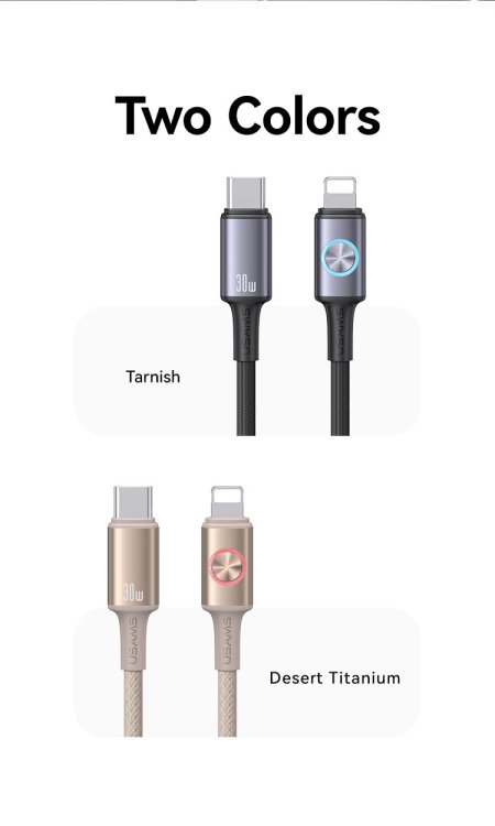 USAMS 30W Aluminum Alloy With Colorful Light Type-C to Lightning